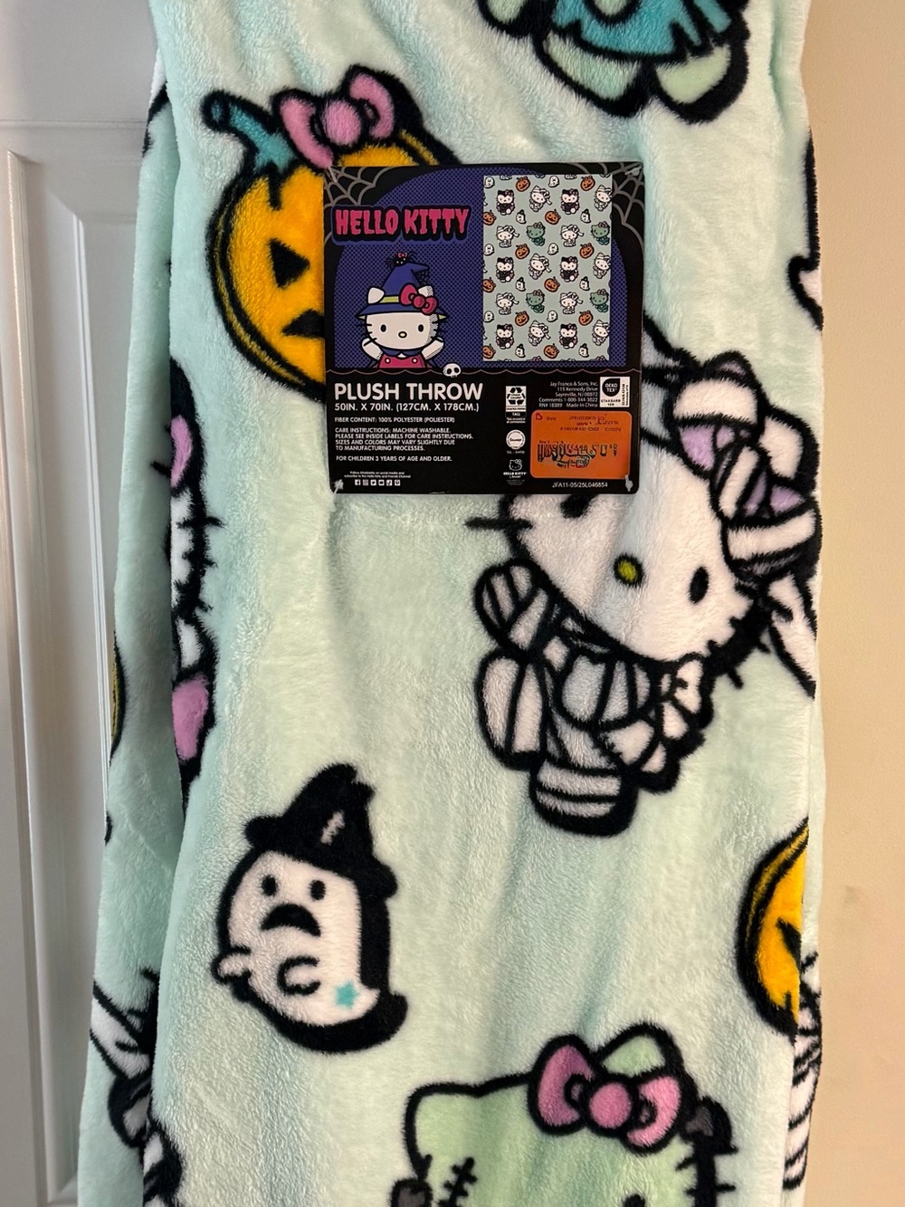 Hello Kitty Green Frankenstein 2025 Halloween Plush Throw Blanket